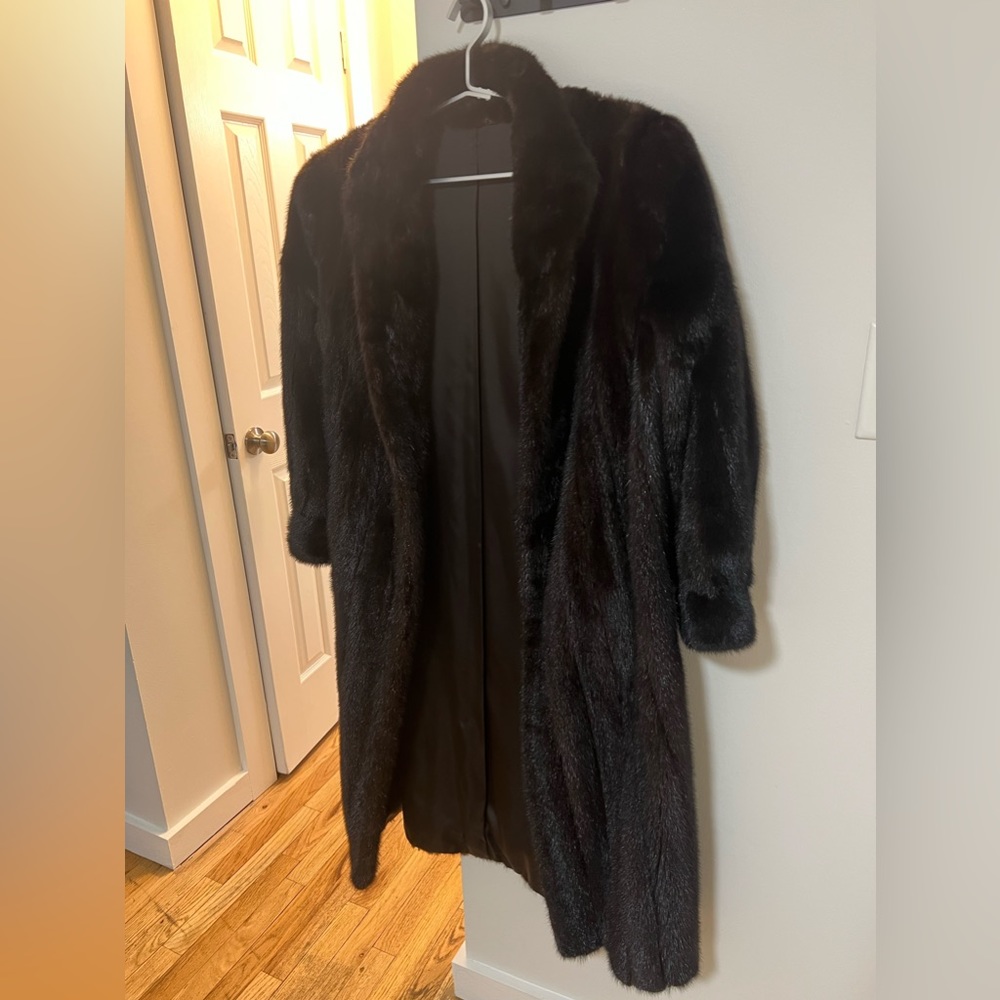 Dark brown real mink fur coat